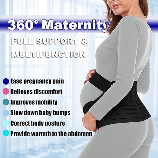 ChongErfei Maternity Belt, Pregnancy 3 in 1 Support Belt for Back/Pelvic/Hip Pain, Maternity Band Belly Support for Pregnancy Belly Support Band (S: Fit Ab 31.5"-43.3", Black)