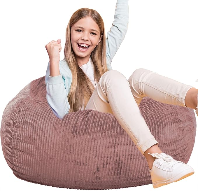 Classic Bean Bag Chair, with Faux Rabbit Fur Cover for Teens and Kids, Memory Foam Bean Bag Chairs, Ultra Soft Faux Fur Fabric, 2.5 feet Round Fluffy Bean Bag Sofa