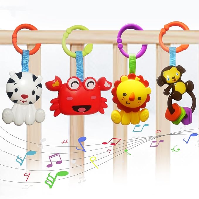 Baby Toys, Cartoon Animal Hanging Rattle Toys, Handbells Baby Rattles, Baby Bed Crib Car Seat Travel Stroller Toys for Infant, Best Birthday Gift for Newborn, 4 Pack