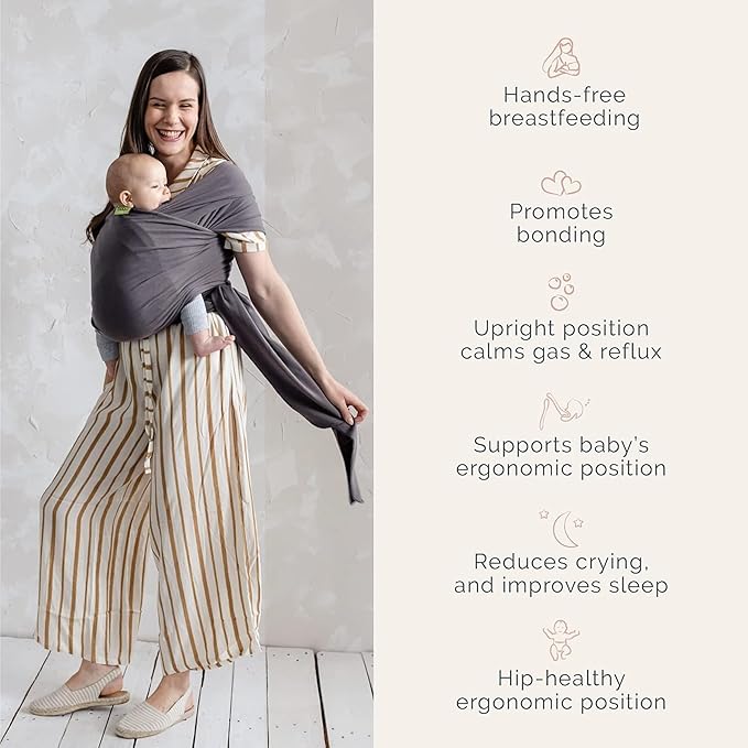 Boba Baby Wrap Carrier – Original Baby Sling Carrier for Newborns (7–35 lbs), Soft, Secure, Hands-Free & Ergonomic, Ideal for Comfortable Bonding, New Parents (Organic Dark Grey)