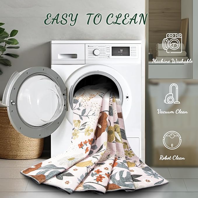 Area Rug Living Room Rugs: 6x9 Washable Rug Vintage Floral Soft Boho Non Slip Carpet Indoor Floor Non Shedding Low Pile Thin Carpets for Bedroom Dining Room Farmhouse Nursery Home Office Light Pink