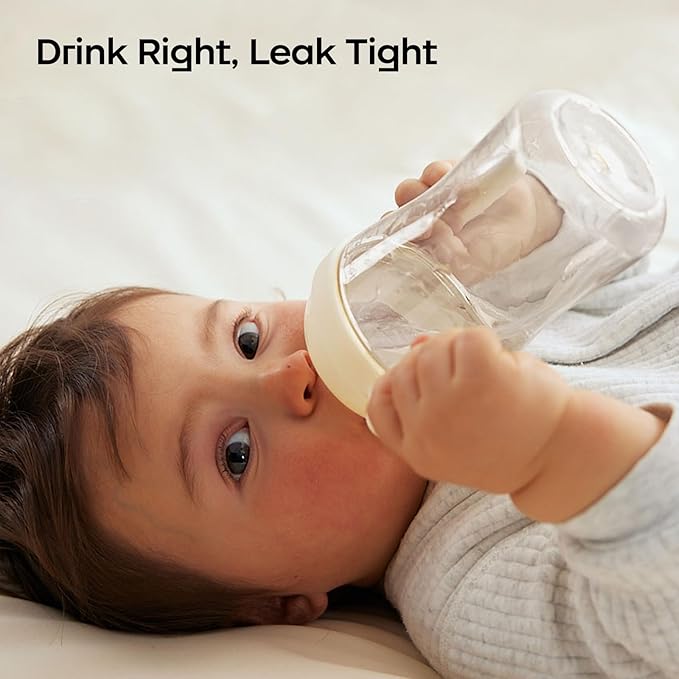 Bc babycare Sippy Cup Learner for 6+ Month Old with Nipples & Handles, Spill Proof Sippy Cup, Weighted Straw Toddler Cups, Anti-Choking Baby Cups,2 Pack Pink