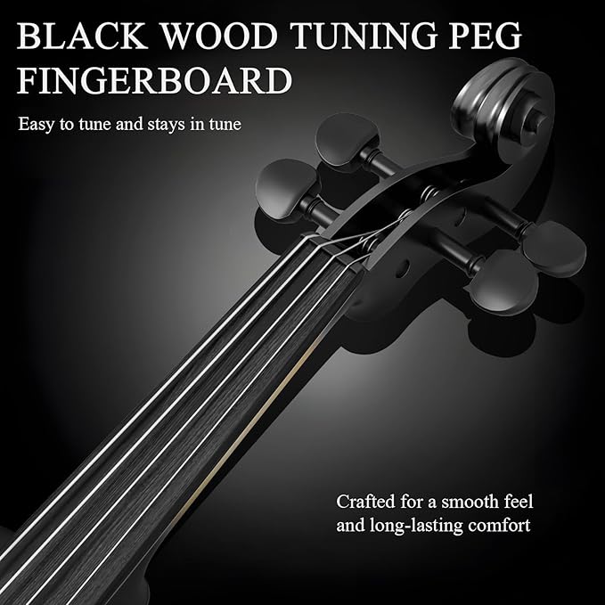 Beginner Violin 4/4, Full Size Violin for Adults, Teens, Student, Acoustic Fiddle Kit with Hard Case, Bow, Rosin, Bridge, Learners Age 12+ (Black)