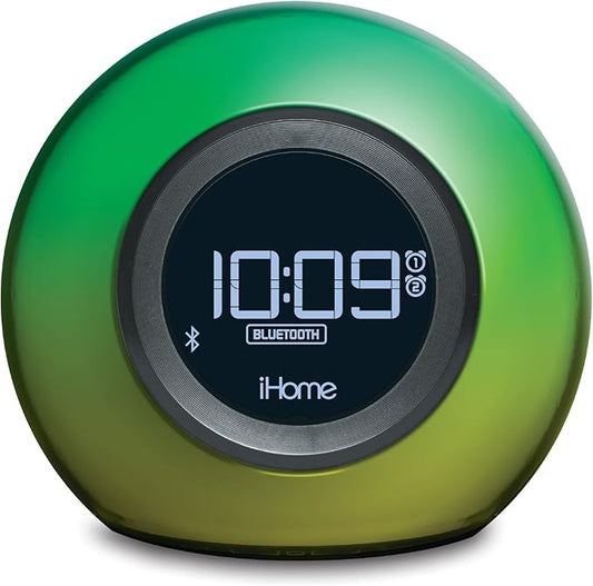 iHome Alarm Clock Radio with Bluetooth Speaker and Color Changing Lamp, USB Charging, and Speakerphone for Home, Office, or Dorm (IBT29BX6)