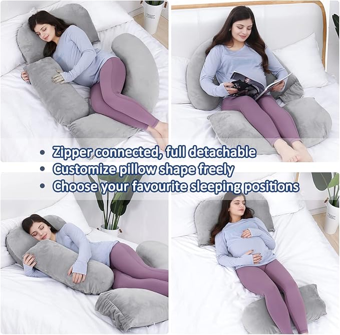 AS AWESLINGDetachable Maternity Pillow for Pregnant Women | 60in Pregnancy Pillows for Sleeping | Extra Large Full Body Pillow for Pregnancy with Crystal Velvet Cover(Dark Gray)