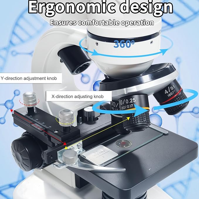 Binocular Microscope Magnification 40X-2500X, WF10x and WF25x Eyepieces, Dual LED Illumination, Suitable for Schools Home Labs Educational Adult Microscope