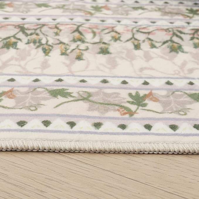 Area Rugs 8x10 Clearance Impressionist-Style Vintage Washable Area Rug Non Slip Low Pile Large Rug for Bedroom Farmhouse Dining Room Kids Playroom, Beige