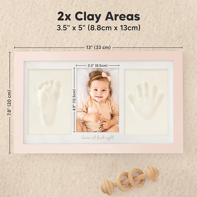 Baby Hand and Footprint Kit - Clay Handprint Keepsake Frame, Newborn Nursery Picture Frame, Personalized New Mom Gifts for Baby Shower & Registry (Petal Pink)