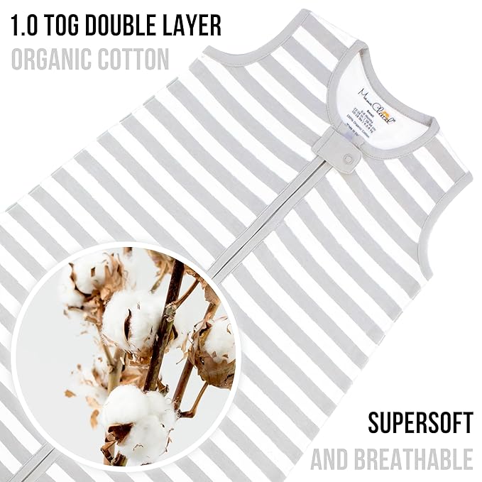 Baby Sleep Sack 1.0 TOG, Organic Cotton Baby Wearable Blanket with Two-Way Zipper, Swaddle Transition Baby Sleeping Bag, All-Season Sleep Sack for Newborn Infant Toddler Boy Girl, 2-Pack, 6-12 Month