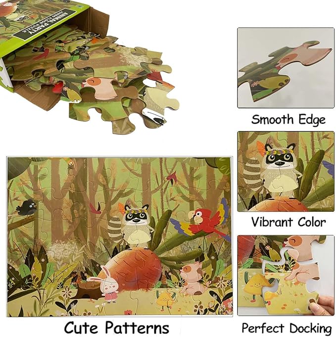 Jumbo Floor Puzzle for Kids, Large Jigsaw Puzzles 35 Piece for Kids Ages 3-5,Preschool Learning & Education Toys, Gifts for 4-8 Year Old Boys and Girls (Forest Animals 2)