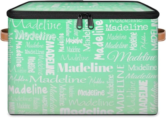 Custom Storage Basket with Name, Personalized Storage Bins with Zipper Lid, Foldable Fabric Storage Box Large capacity with Handle Green Gradient