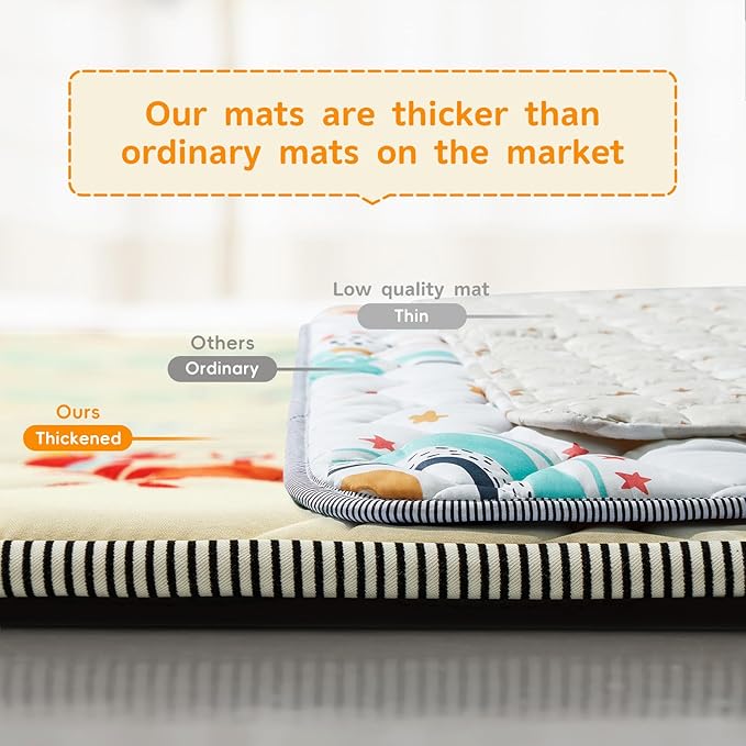 Baby Play Mat - Thicken 71x59 Inch Soft Foam Crawling Mat for Playpen & Floor, Non-Slip Waterproof Playmats for Infants & Toddlers, Portable Foldable & Machine Washable, Beach Animals