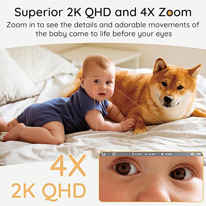 BOIFUN 2K Split-Screen 5 Inch Wi-Fi Baby Monitor with 2 360° Cameras, AI Motion & Sound & Humidity & Temp Detection, Auto Tracking Via Smartphone App and Monitor Control, Infrared Night Vision