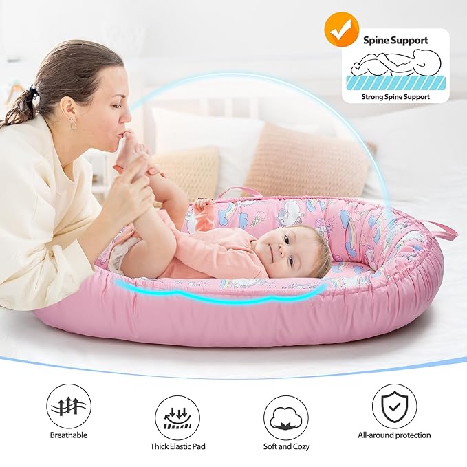 Baby Lounger - Breathable & Soft Baby Nest, Portable and Lightweight Tummy Time Lounger for Home and Travel, Ideal Newborn Babies Essentials Baby Shower Gifts