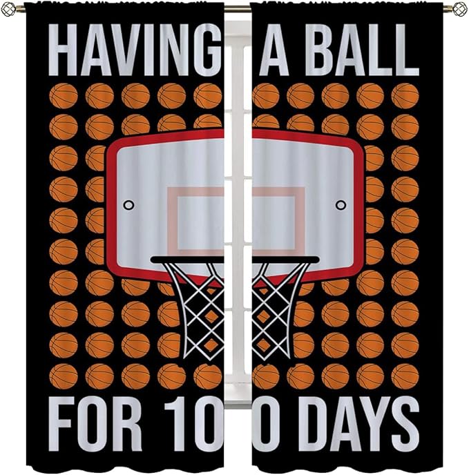Basketball Blackout Curtains for Boy Girl Room Darkening Decor,Sports Themed Hoop and Many Basketballs Bedroom Living Room Home Rod Pocket Thermal Insulated Window Curtain/Drapes Panel,55x63 Inch…