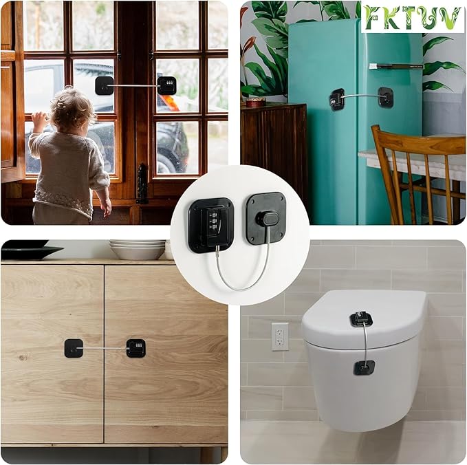 Child Safety Cabinet Locks,Drawer Locks with Combination Closet Lock,Fridge Lock,Child Proof Refrigerator Lock,Child Lock(Black 4Pcs)