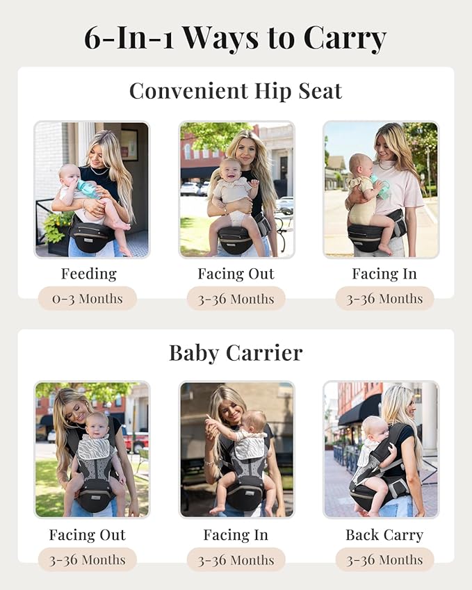 Baby Carrier Pro, MOMTORY Safety-Certified 6-in-1 Ultra Storage Baby Carrier Newborn to Toddler, Front & Back Baby Holder Carrier with Hip Seat, Pure Black