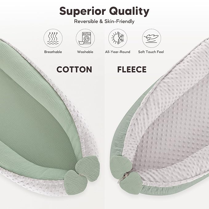 Baby Lounger - Infant Lounger Pillow for Newborn 0-24 Months, Soft, Breathable & Portable Baby Lounger Pillow for Boys & Girls, Cozy Baby Floor Seat for Home & Travel (Green)
