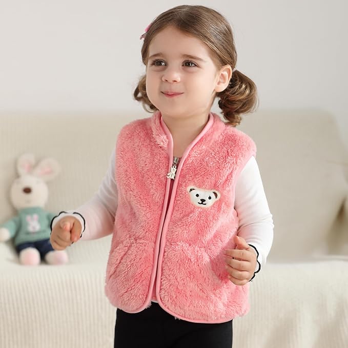 Baby Boys Girls Fleece Vest Zip Up Cute Bear Jackets Fuzzy Fall Winter Warm Clothes Newborn Outwear for Toddler Infant
