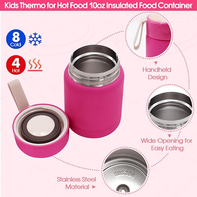 Bento Lunch Box Set for Kids with 10oz Thermo Food Jar, Leak-Proof Lunch Containers with 6 Compartment, Nylon Preppy Lunch Bag with Adjustable Strap for Girls School Travel Picnic