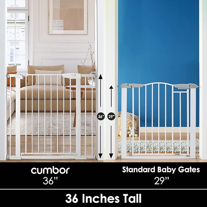 Cumbor 36" Extra Tall Baby Gate for Dogs and Kids with Wide 2-Way Door, 29.7-40.6" Width, and Auto Close Personal Safety for Babies and Pets, Fits Doorways, Stairs, and Entryways
