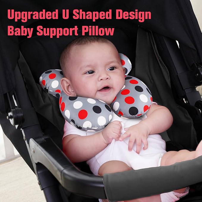 KAKIBLIN Baby Travel Pillow,Baby Neck Pillows for Car Seat,Upgraded Baby Head Pillow,Toddler Head and Neck Baby Support Pillow for Car Seat, Pushchair,Travel (Grey Pot)