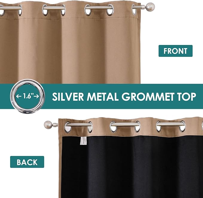 ChrisDowa 100% Blackout Curtains 84 inch Long for Bedroom with Black Liner, Extra Wide 2 Thick Layers Total Blackout Thermal Insulated Grommet Window Curtains 2 Panels Set (Cappuccino, 60 x 84 Inch)