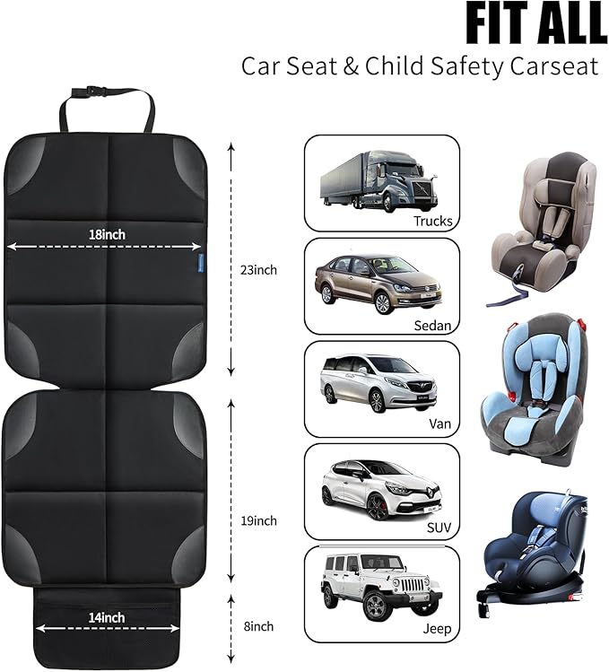 Car Seat Protector for Child Carseat, 2 Pack Protect Car Seat Cover for Baby with Thickest Padding and Non-Slip Padded Backing Mesh Pockets Kids Pets Car Back Seat Protectors(Black)