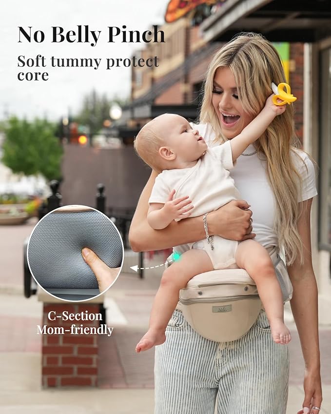 Baby Carrier Pro, MOMTORY Safety-Certified 6-in-1 Ultra Storage Baby Carrier Newborn to Toddler, Detachable Baby Holder Carrier with Hip Seat, Ergonomic Cozy Baby Body Carrier for 7-50lbs, Khaki