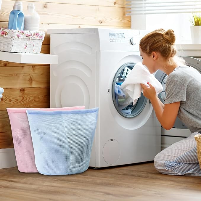 2 Pcs Special Zoning laundry bag for delicates with handles mesh laundry bags washing machine laundry totes travel storage and sorting bag (Pink2)