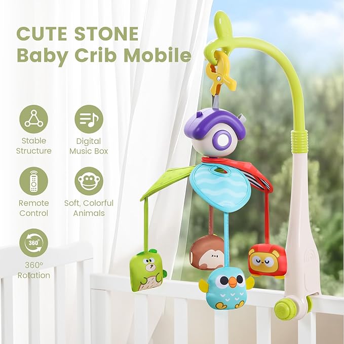 CUTE STONE Baby Crib Mobile with Music and Lights, Nursery Crib Mobile with Remote Control, Detachable Hanging Mobile for 3+ Months Newborn Babies, Fits Cribs and Strollers
