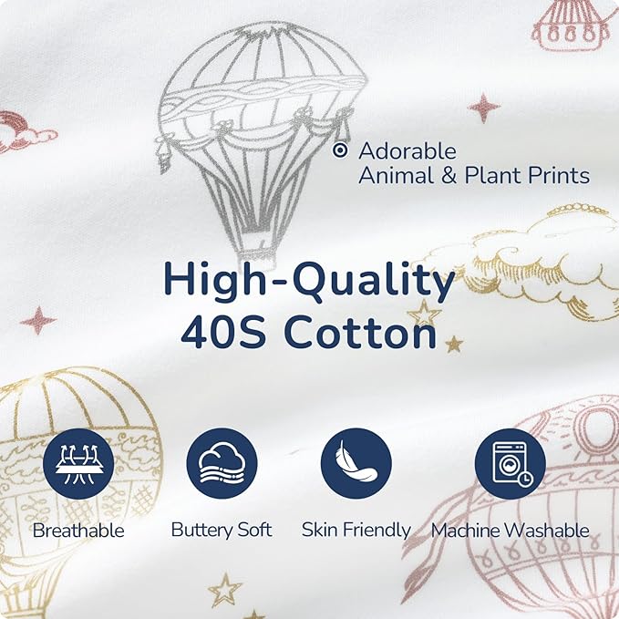 Baby Sleep Sack 18-24 Months, Cotton Detachable Long Sleeve Sleep Sack, 1.0 Tog Toddler Sleeping Sack with Temperature Strips, 2-Way Zipper Wearable Blankets for Newborns, Hot Air Balloon