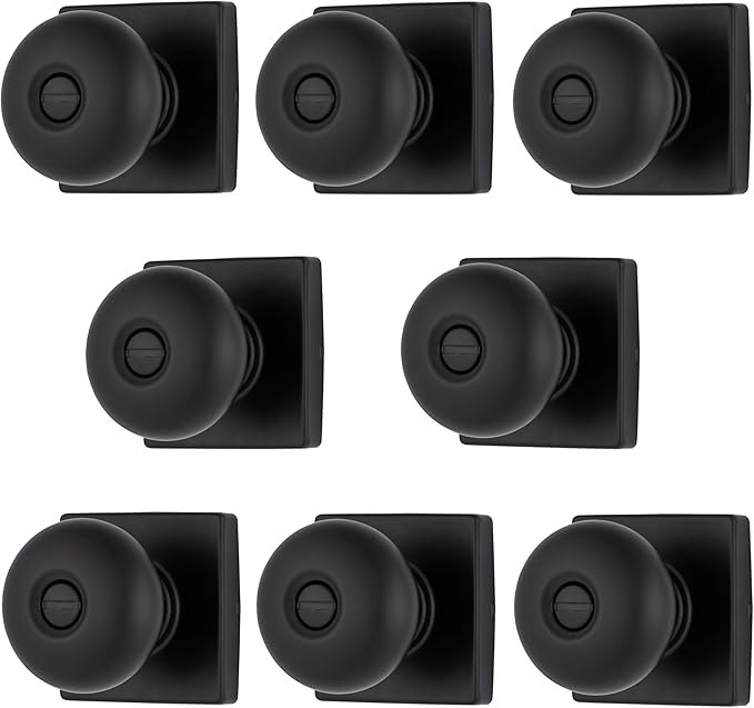 BRINKS – Contemporary Privacy Locking Interior Ball Door Knob, Matte Black - Designed for Sleek and Modern Homes and Blends Seamlessly with Interior Décor (E2436-122) (8 Pack)