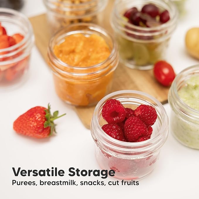 KeaBabies 6pk 4oz Glass Baby Food Containers with Lids - Leak-Proof, Microwavable Small Glass Jars, Baby Purees & Toddler Snack Storage Containers, BPA-Free, Dishwasher & Freezer Safe(Slate)