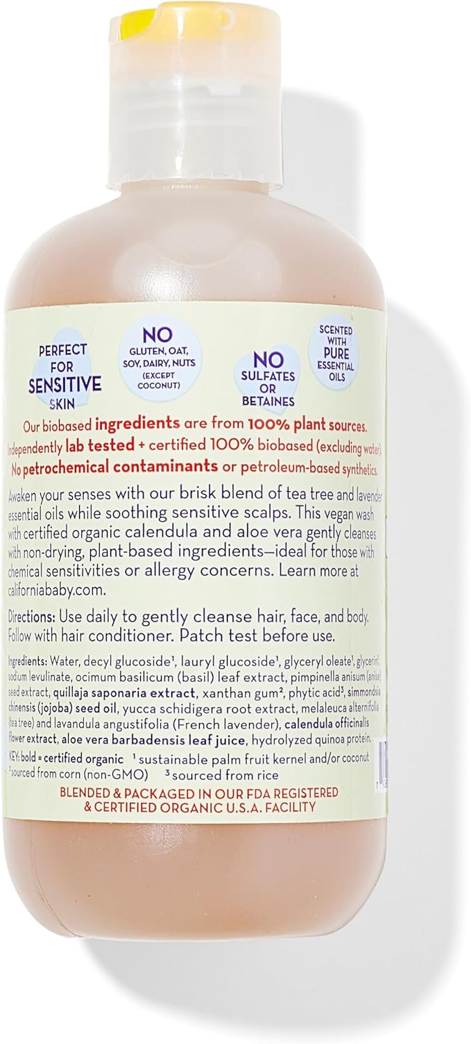 California Baby Tea Tree & Lavender Baby Shampoo And Body Wash - Allergy Tested Baby Soap and Toddler Shampoo, for Dry, Sensitive Skin, 100% Plant-Based - USDA Certified, 251 mL / 8.5 fl. oz.