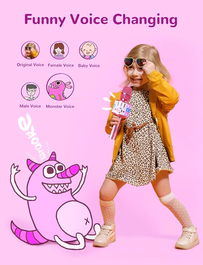 Amazmic Toys for Girls, Kids Karaoke Microphone Toddler Microphone for Kids with Lights, Birthday Gift for Girls, Boys Toy Age 3 4 5 6 7 8+(Light Pink)