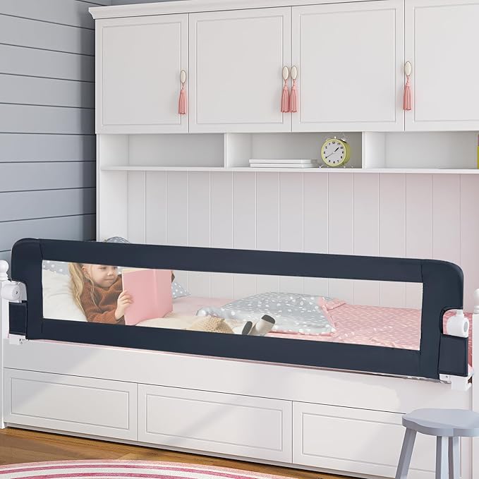 BABY JOY Bed Rails for Toddlers, Extra Long, Swing Down Safety Bed Guard for Convertible Crib, Folding Baby Bedrail for Kids Twin, Double, Full Size Queen & King Mattress (71", Dark Gray)