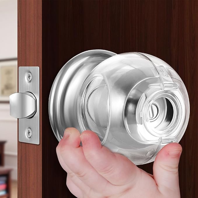 Clear Door Knob Safety Cover for Kids, 4 Pack Child Proof Door Knob Covers Fit More Color Knob Baby Proof Door Knob Covers Toddler Door Knob Cover Child Safety Door Knob Cover 2.7 X 2.3 Inches