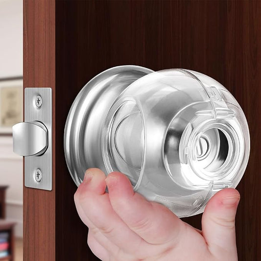 Clear Door Knob Safety Cover for Kids, 4 Pack Child Proof Door Knob Covers Fit More Color Knob Baby Proof Door Knob Covers Toddler Door Knob Cover Child Safety Door Knob Cover 2.7 X 2.3 Inches