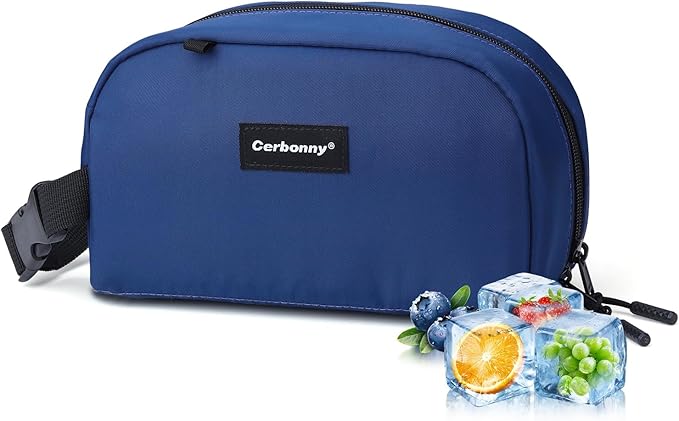 Cerbonny Reusable Lunch Bag, Freezable Insulated Cooler Bag, Leak-Proof, Portable, Navy Blue, 2.5L, 5x9x4 inches