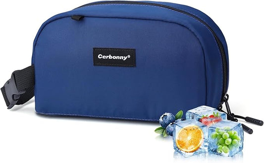 Cerbonny Reusable Lunch Bag, Freezable Insulated Cooler Bag, Leak-Proof, Portable, Navy Blue, 2.5L, 5x9x4 inches