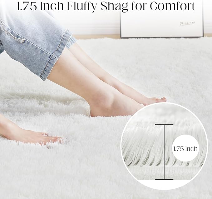 6x9 White Area Rugs for Living Room, Fluffy Shaggy Rug for Bedroom, Anti-Skid High Pile Indoor Carpet for Nursery, Kids Room, Bedside, Home Decor