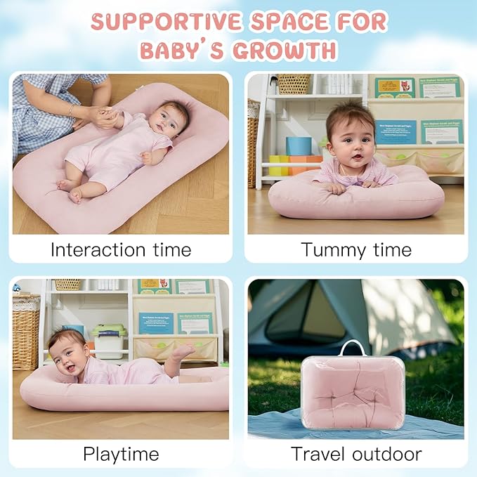 Baby Lounger for Newborn, Bionic Design Baby Lounger, Soft Organic Cotton Breathable Lounger for Infants 0-18 Months (Pink)