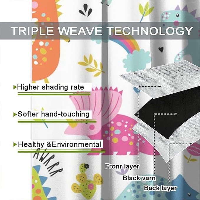 Cartoon Dinosaur Curtains for Boys Girls Home Decor Childish Cute Dino Animals Print Pattern Rod Pocket Blackout Window Drapes for Nursery Baby Bedroom Playroom W21xL45in Decor