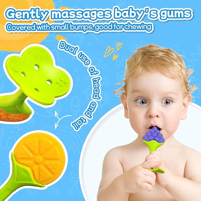 Baby Teething Toys(5 Pack) - Tinabless Infant Teething Keys&Silicone Teething Mitten for Babies Over 3 Months, BPA-Free, Natural Organic Freezer Safe for Infants and Toddlers(Blue)