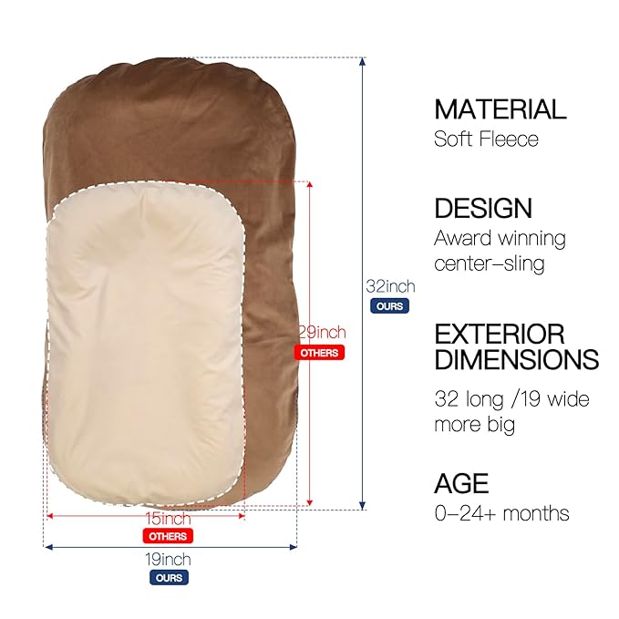 Baby Lounger - Snuggle Cozy Me Infant Lounger for Newborns | Flannel Cover, Breathable Soft, Portable Awake-Time Pad, Essential Baby Gift -Brown