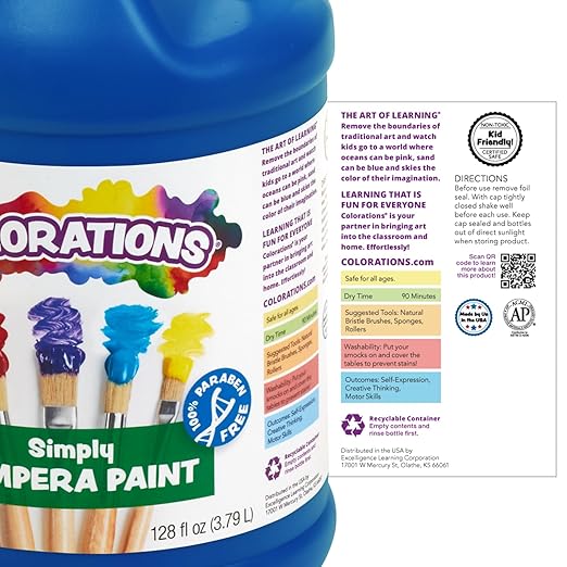 Colorations Paraben-Free Tempera Paint for Kids - 1 Gallon, Vibrant Yellow. Non-Toxic and Made in the USA, Classroom Must Haves, Bulk Arts and Crafts Supplies