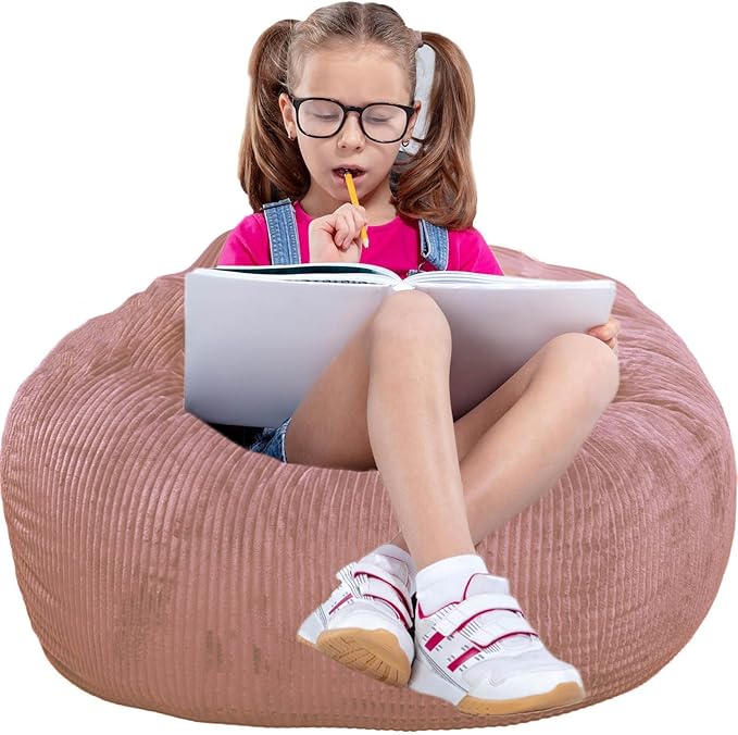 2 Pcs Classic Bean Bag Chair, with Faux Rabbit Fur Cover for Teens and Kids, Memory Foam Bean Bag Chairs, Ultra Soft Faux Fur Fabric, 2.5 feet Round Fluffy Bean Bag Sofa