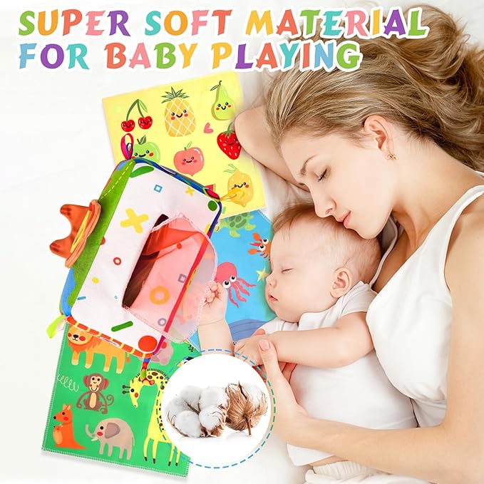 Baby Tissue Box - Montessori Toys for 6-12 Months, 1 Year Old - Soft Stuffed & High Contrast Crinkle Infant Sensory Toy, Early Learning Gift for Girls & Boys Toddlers