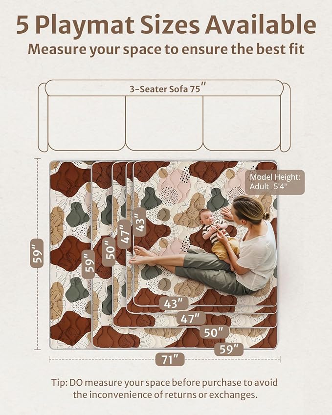 Blissful Diary Baby Play Mats for Floor, 47x47 Playpen Mat, Thicker Cushioning Padding Foam Playmat for Baby and Toddlers Infants, Non-Slip & Machine Washable, Boho Design